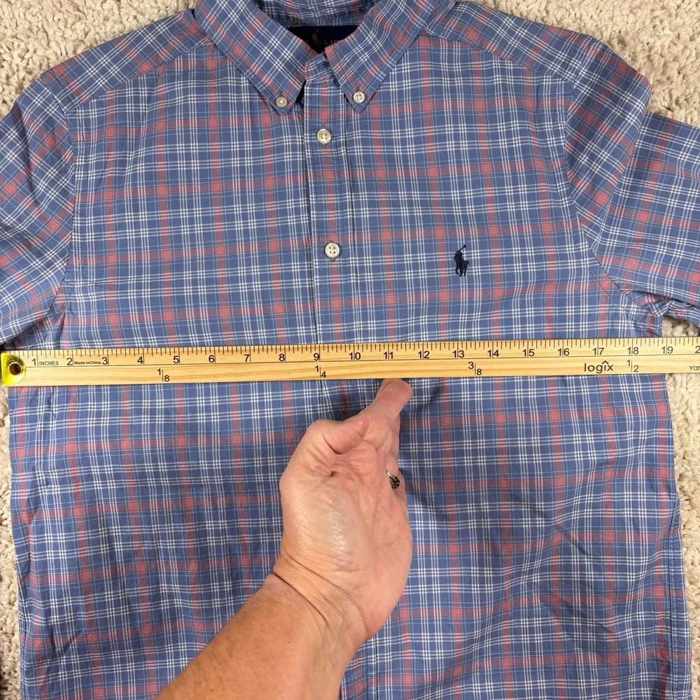 Kids Ralph Lauren Plaid Button Down Shirt Long Sleeve Classic Fit Blue Orange XL